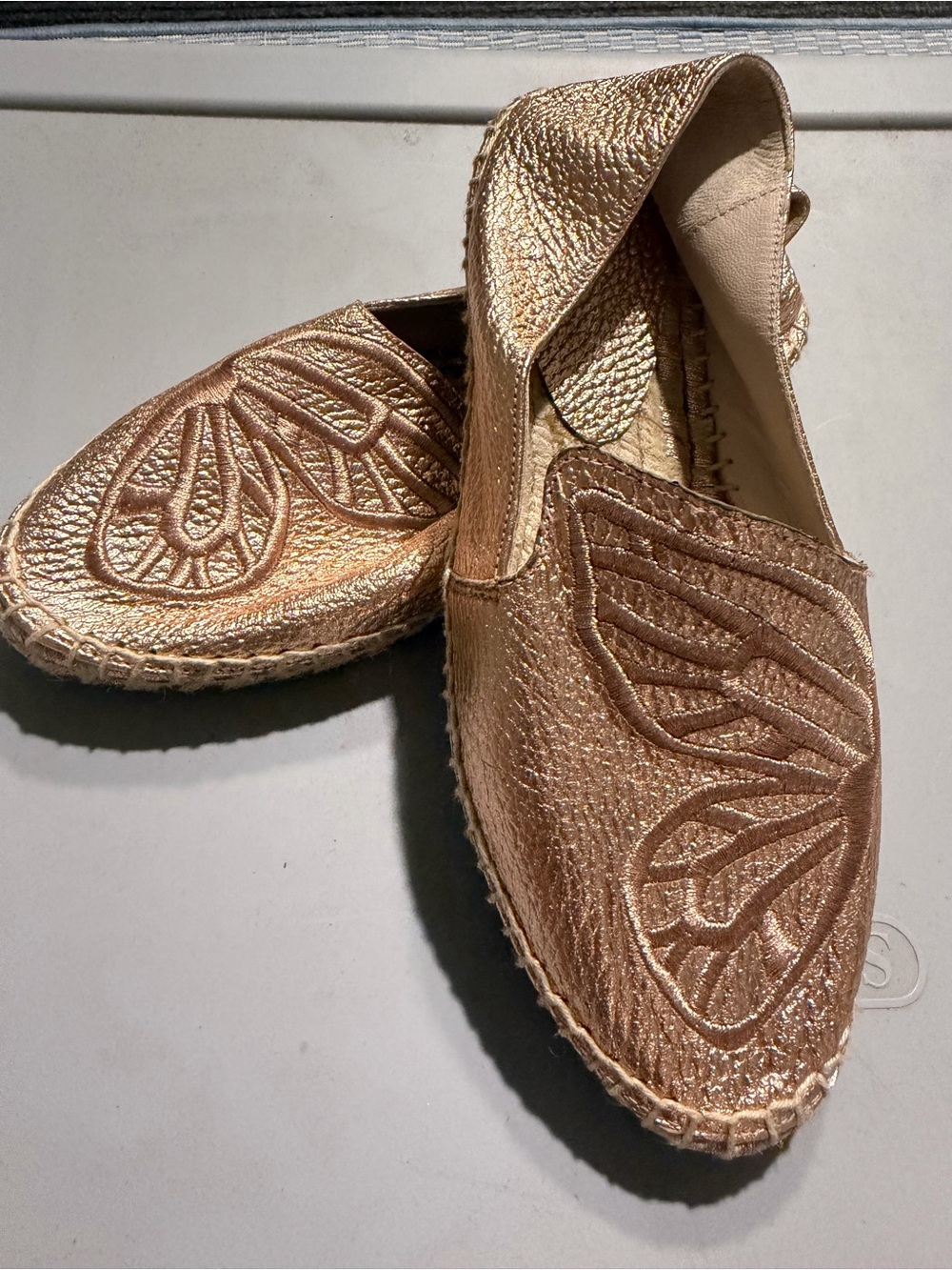 Sophia Webster Metallic Rose Gold Embroidered Espadrilles